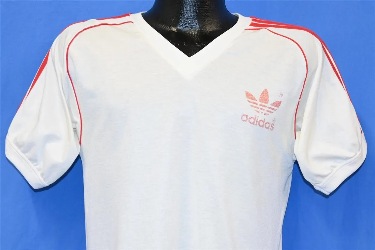 80s Adidas Jersey Trefoil Three Stripe V-neck t-shirt Medium