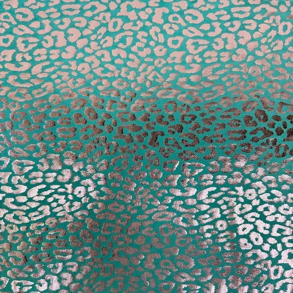 Aqua Blue | Silver Sahara Leopard Foil Print Nylon Spandex Fabric