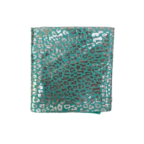 Aqua Blue | Silver Sahara Leopard Foil Print Nylon Spandex Fabric
