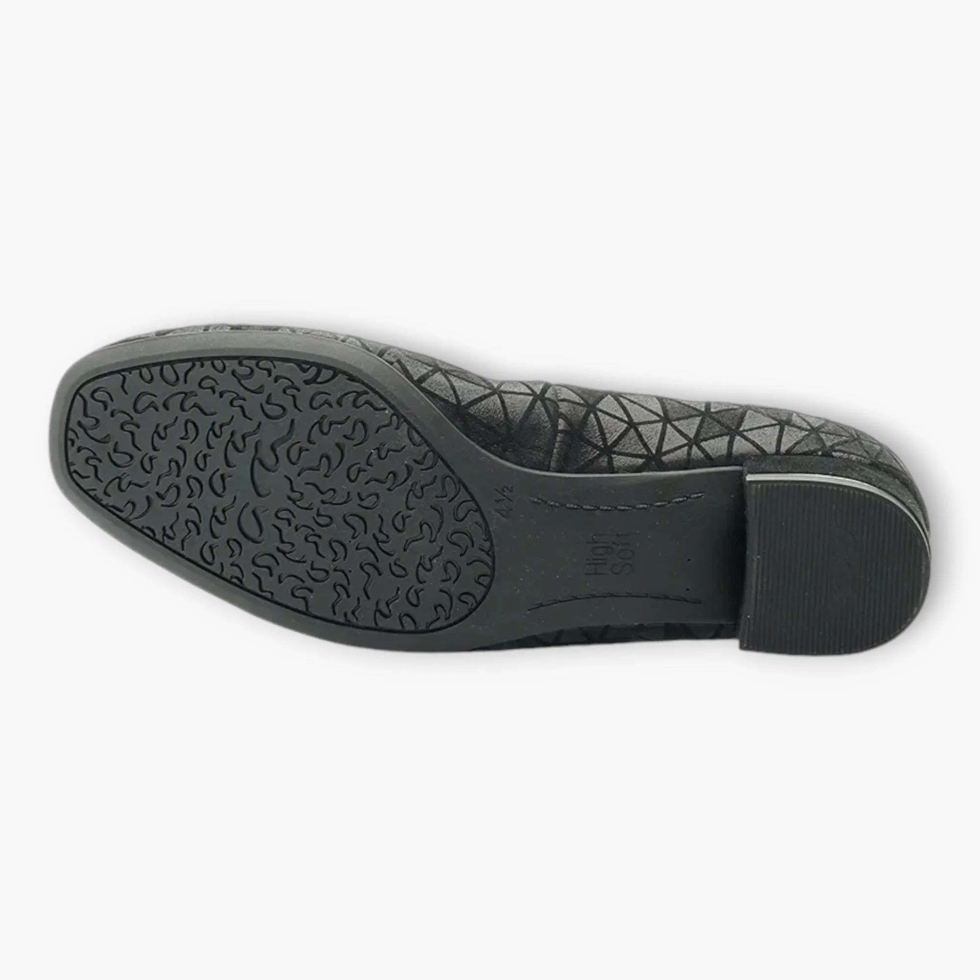 Ara Black Leather Court Shoes with Geometric Design and Silver Heel Detail