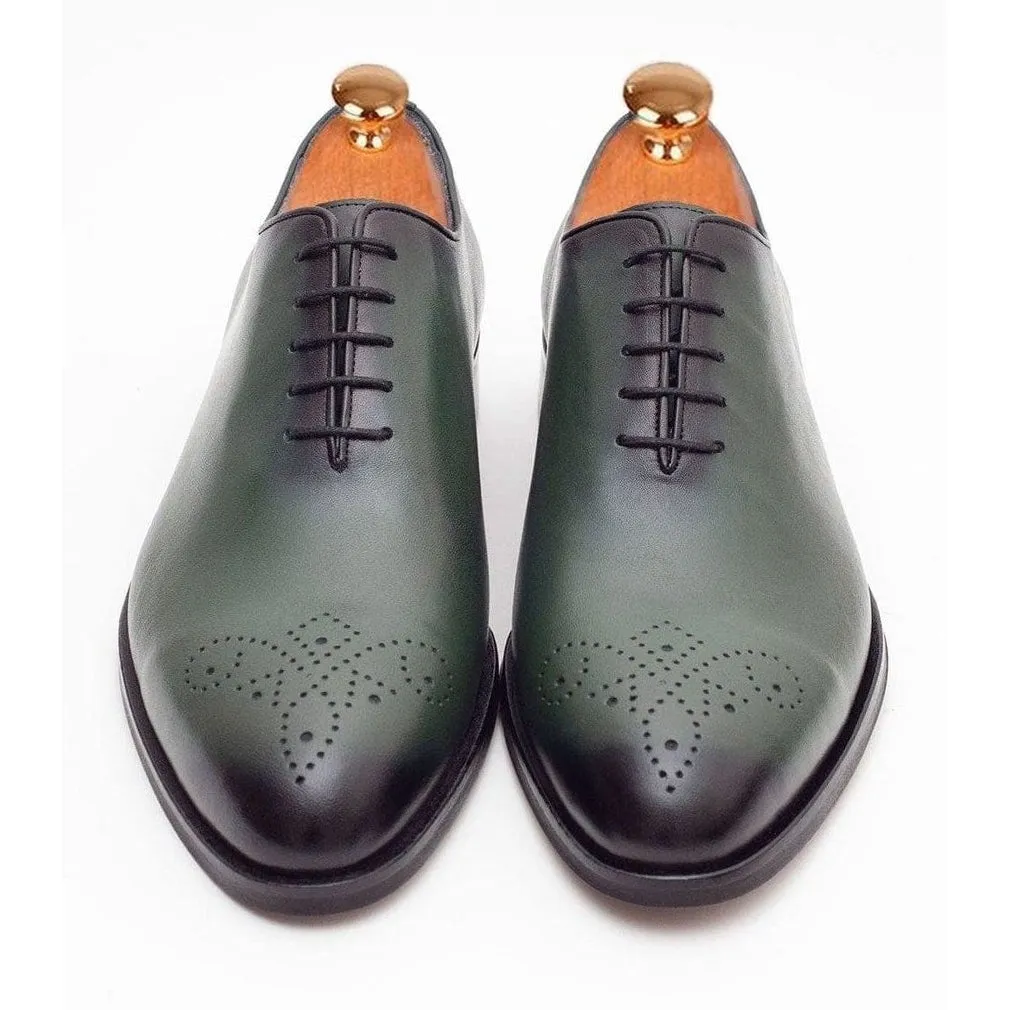 Ariston Boys Solid Green Whole Cut Oxford Leather Dress Shoes