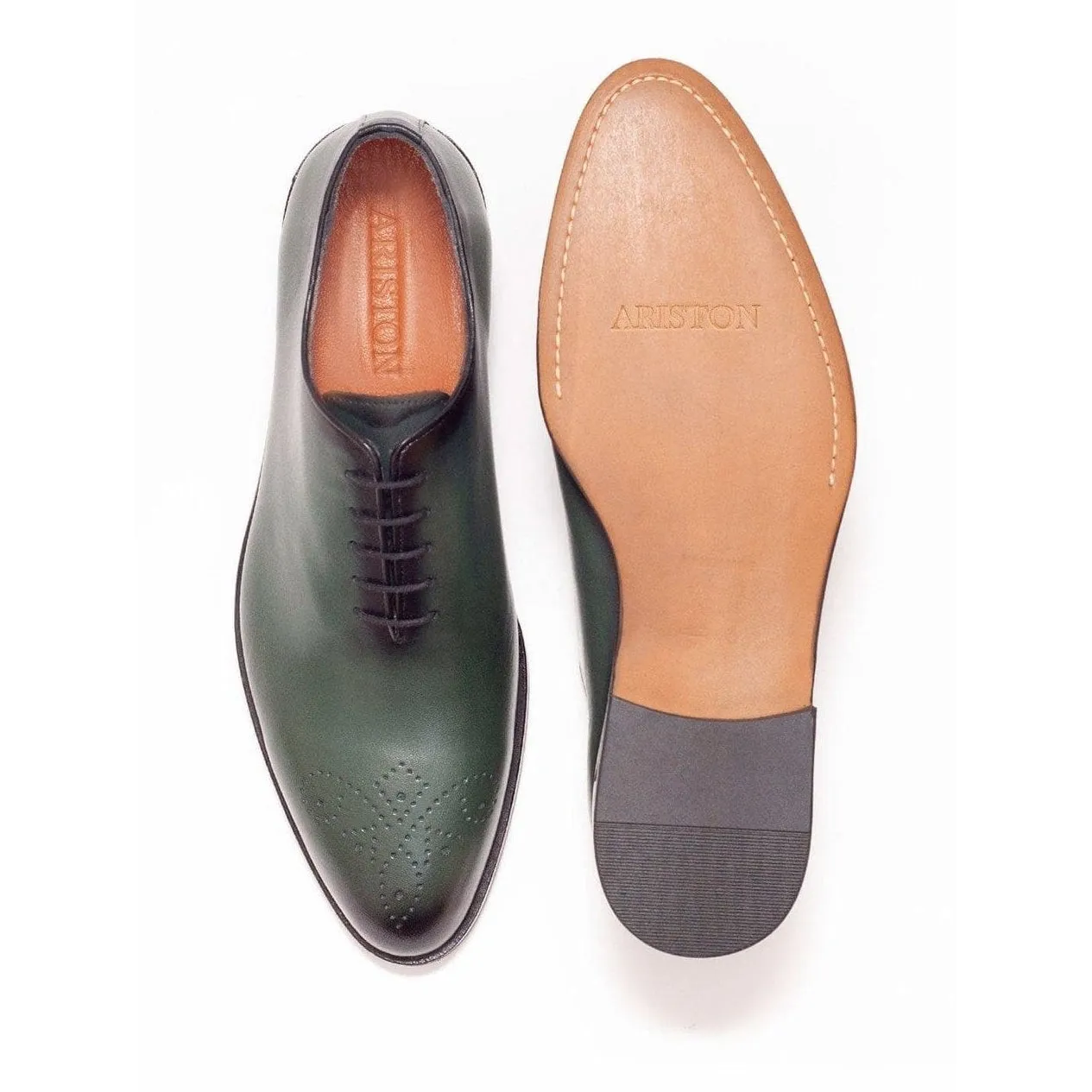 Ariston Boys Solid Green Whole Cut Oxford Leather Dress Shoes