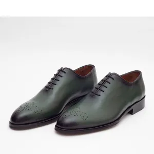 Ariston Boys Solid Green Whole Cut Oxford Leather Dress Shoes