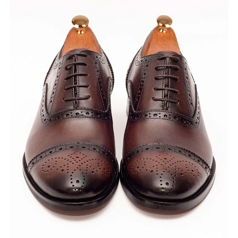 Ariston Mens Chestnut Brown Lace-up Oxford Leather Dress Shoes