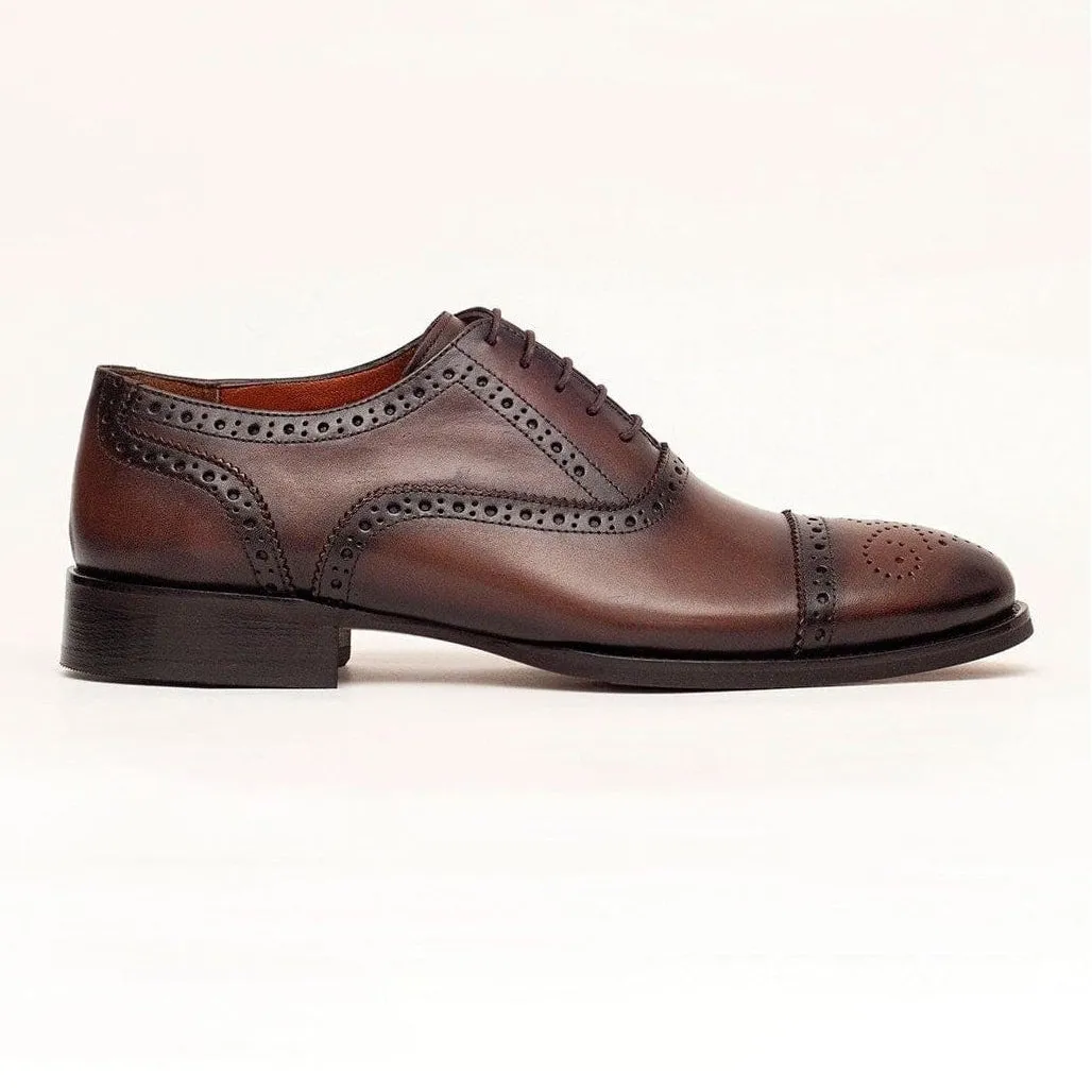 Ariston Mens Chestnut Brown Lace-up Oxford Leather Dress Shoes