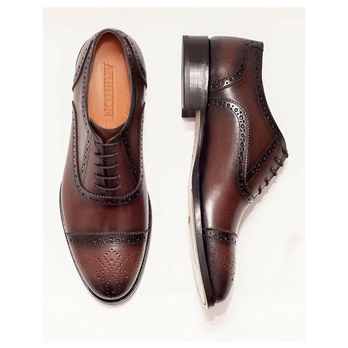 Ariston Mens Chestnut Brown Lace-up Oxford Leather Dress Shoes