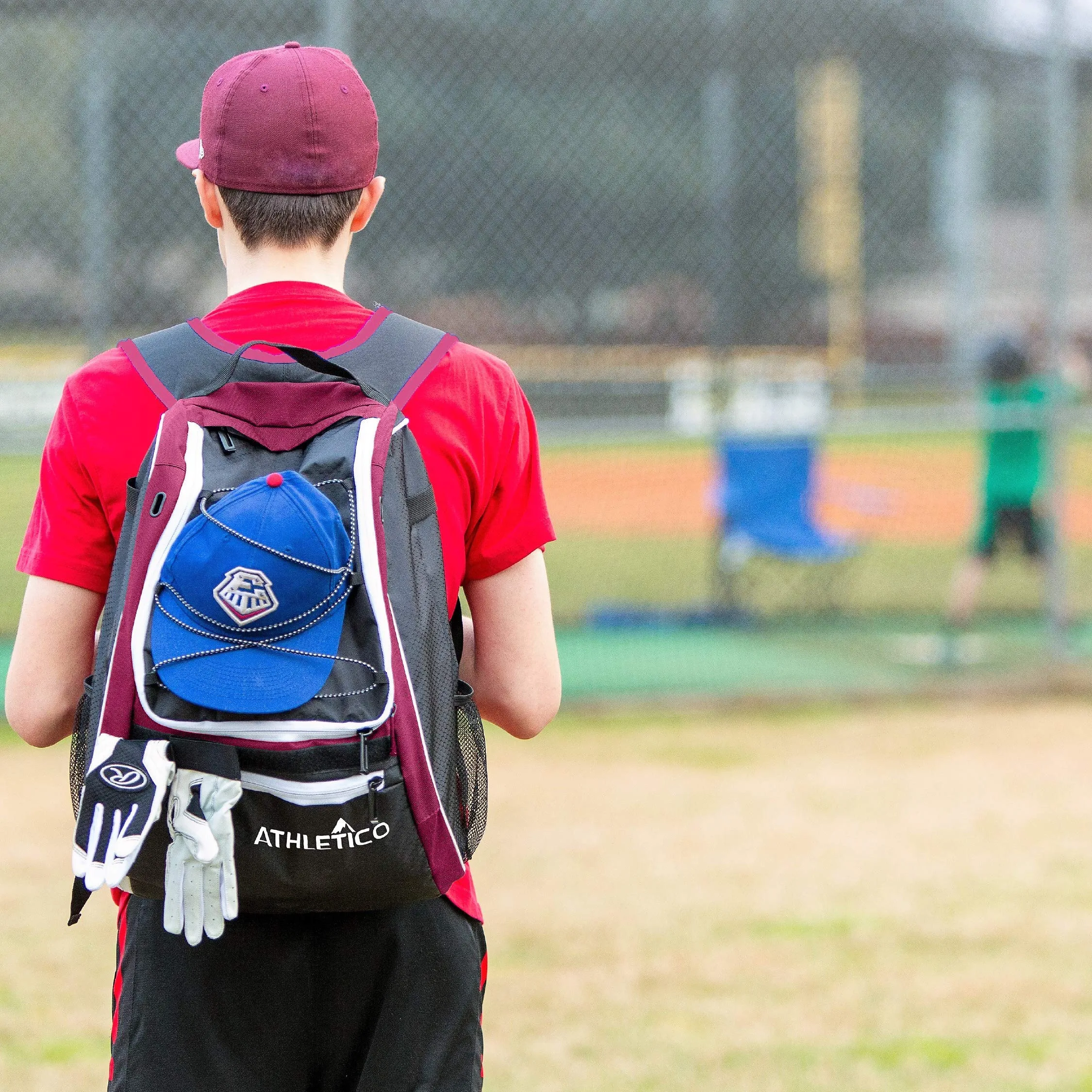 Athletico Baseball Bat Bag - Backpack for Baseball, T-Ball & Softball Equipment & Gear for Youth and Adults | Holds Bat, Helmet, Glove, Shoes |Shoe Compartment & Fence Hook (Maroon)