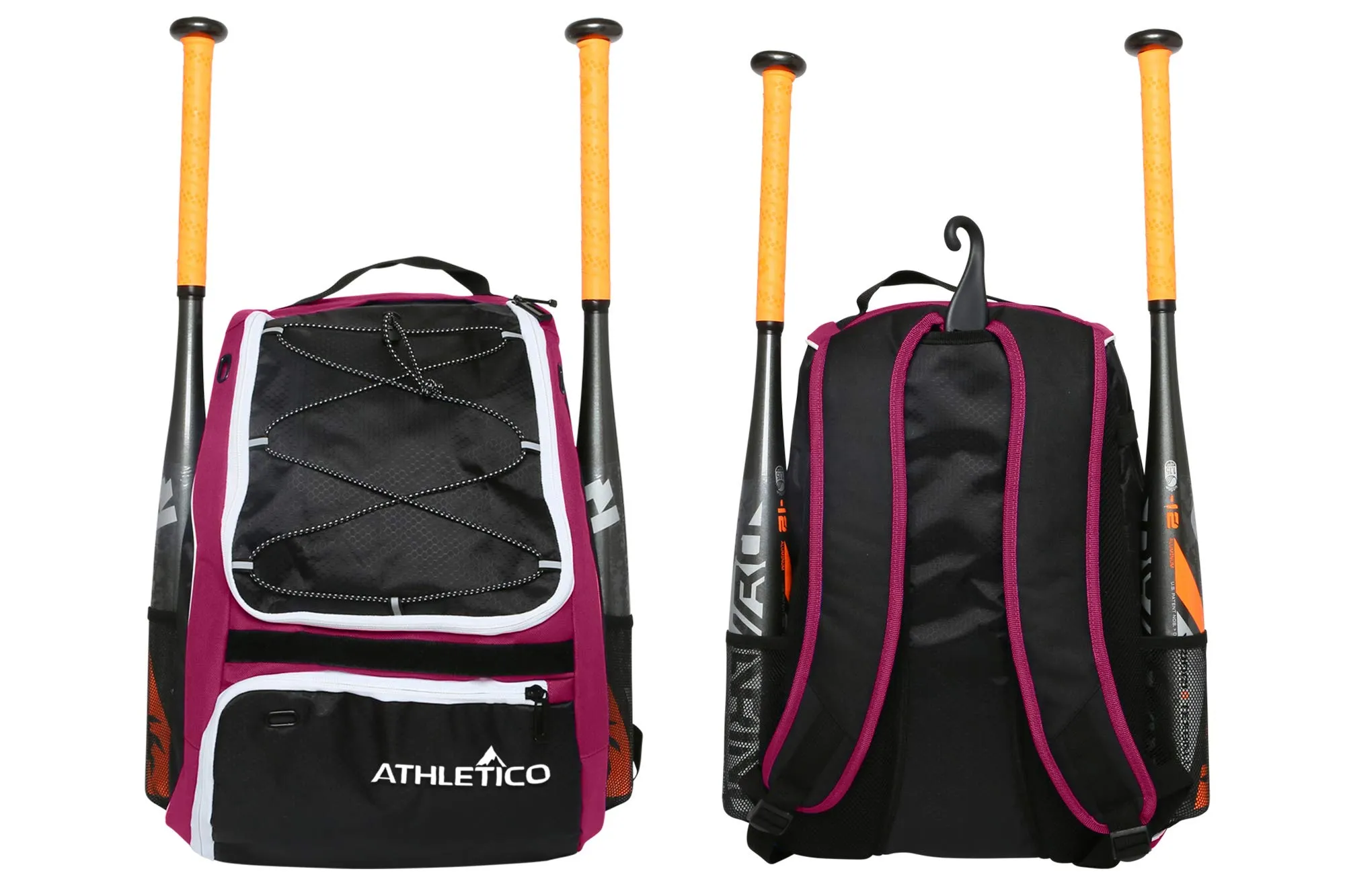 Athletico Baseball Bat Bag - Backpack for Baseball, T-Ball & Softball Equipment & Gear for Youth and Adults | Holds Bat, Helmet, Glove, Shoes |Shoe Compartment & Fence Hook (Maroon)