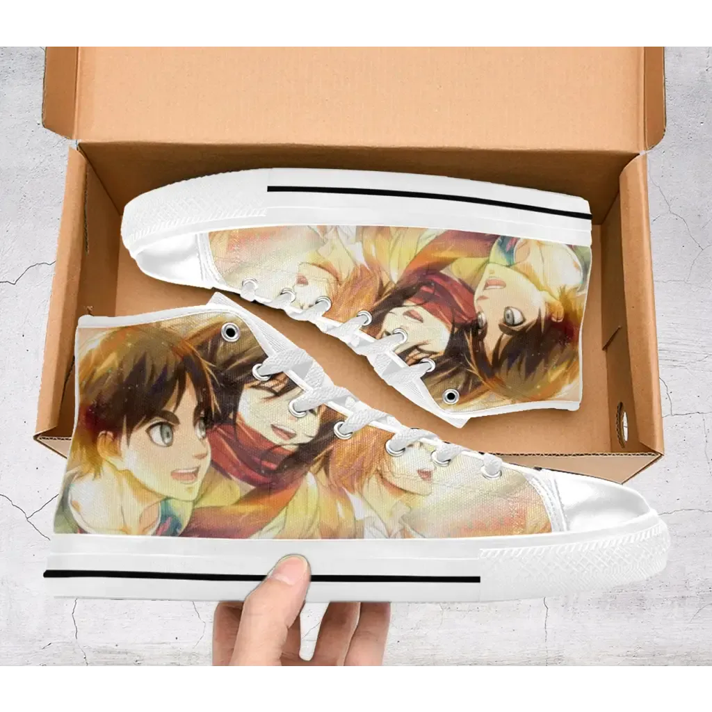 Attack On Titan Eren Mikasa Armin Shoes High Top Sneakers for Kids and Adults