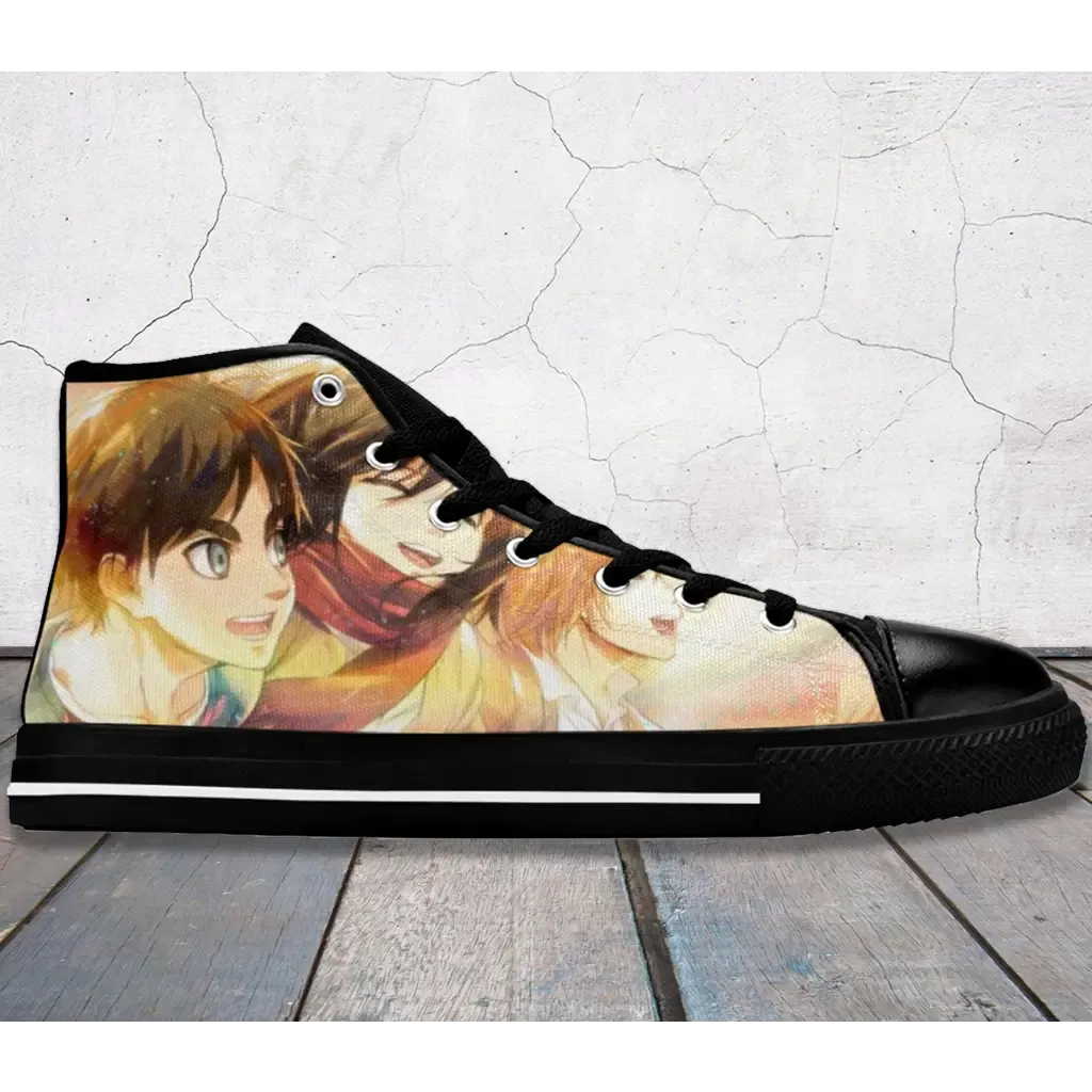 Attack On Titan Eren Mikasa Armin Shoes High Top Sneakers for Kids and Adults