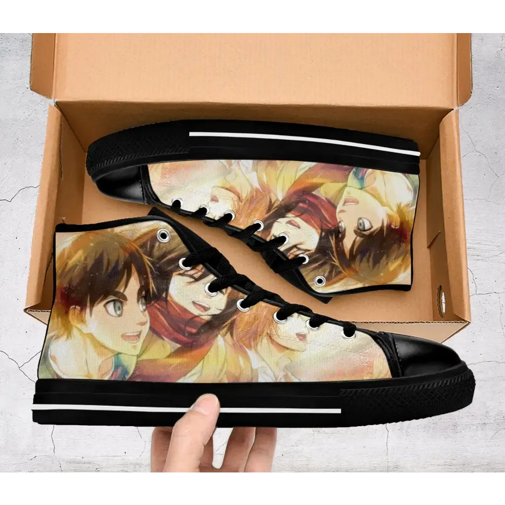 Attack On Titan Eren Mikasa Armin Shoes High Top Sneakers for Kids and Adults