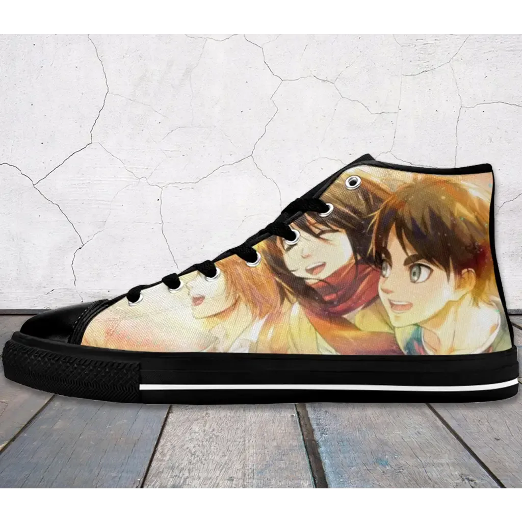 Attack On Titan Eren Mikasa Armin Shoes High Top Sneakers for Kids and Adults