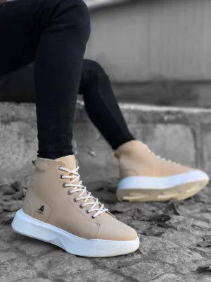 BA0155 Lace-up Men's High-Sole Cream White Sole Sports Boots