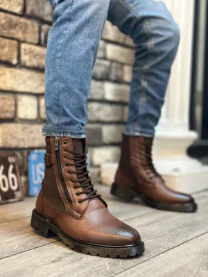 BA0218 Side Buckle Zippered Light Brown Men's Sports Classic Boots