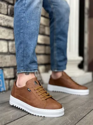 BA0323 Thick Serrated High Sole Brown Lace-Up Sports Men's Shoes