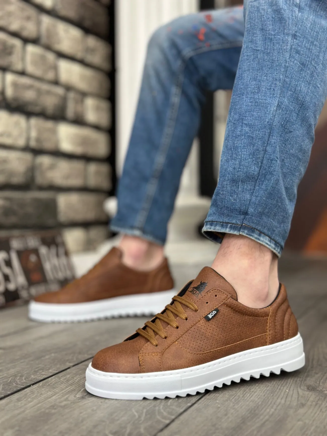BA0323 Thick Serrated High Sole Brown Lace-Up Sports Men's Shoes