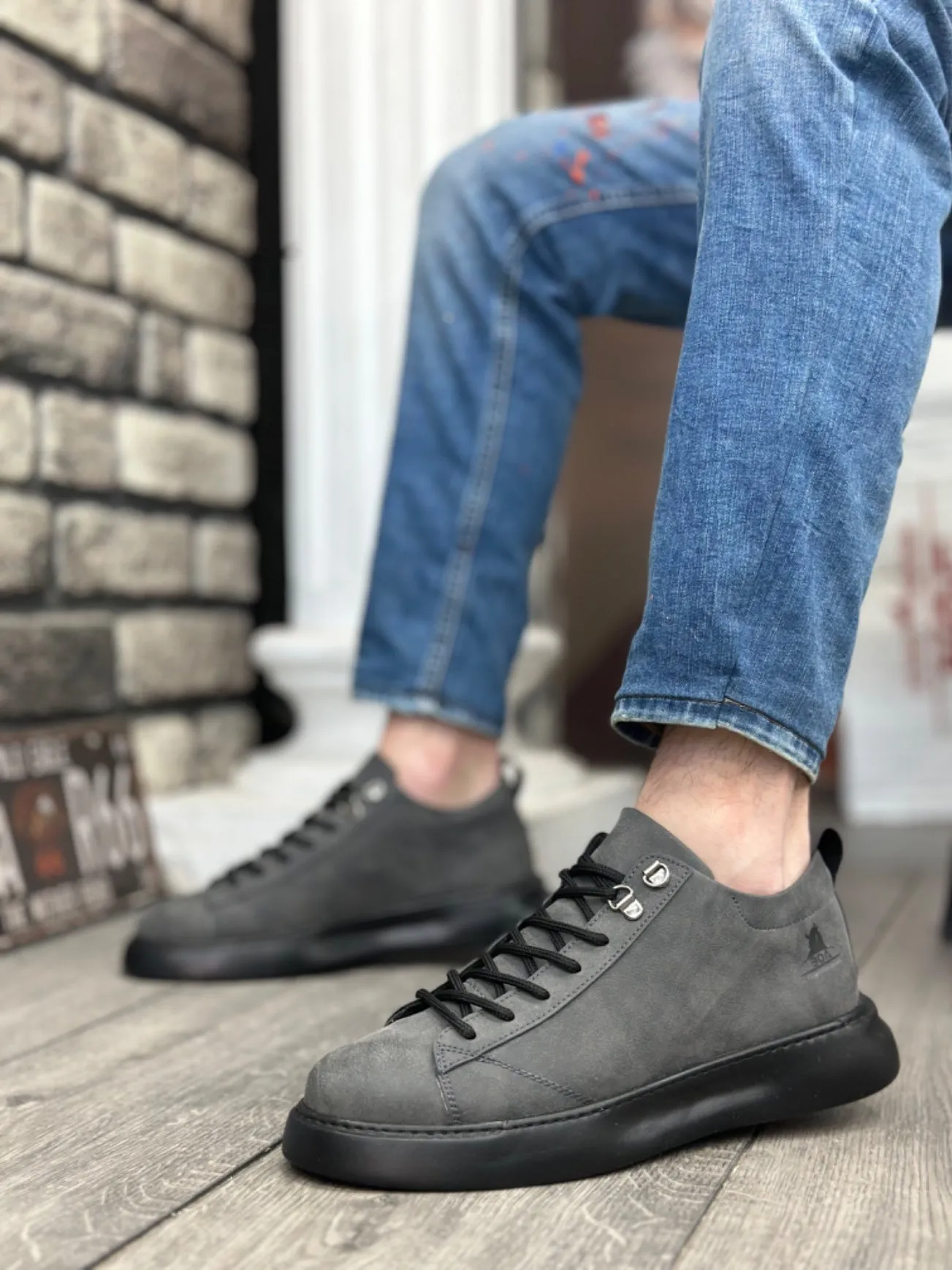 BA0331 Lace-Up Men's High Sole Smoked Skin Sports Shoes