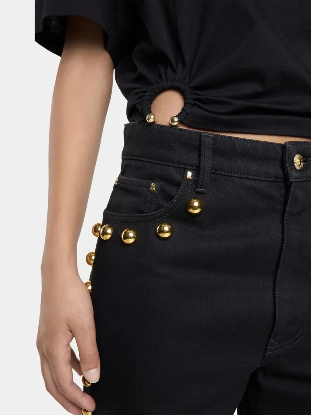 Black Boyfriend Jeans with Gold Studs