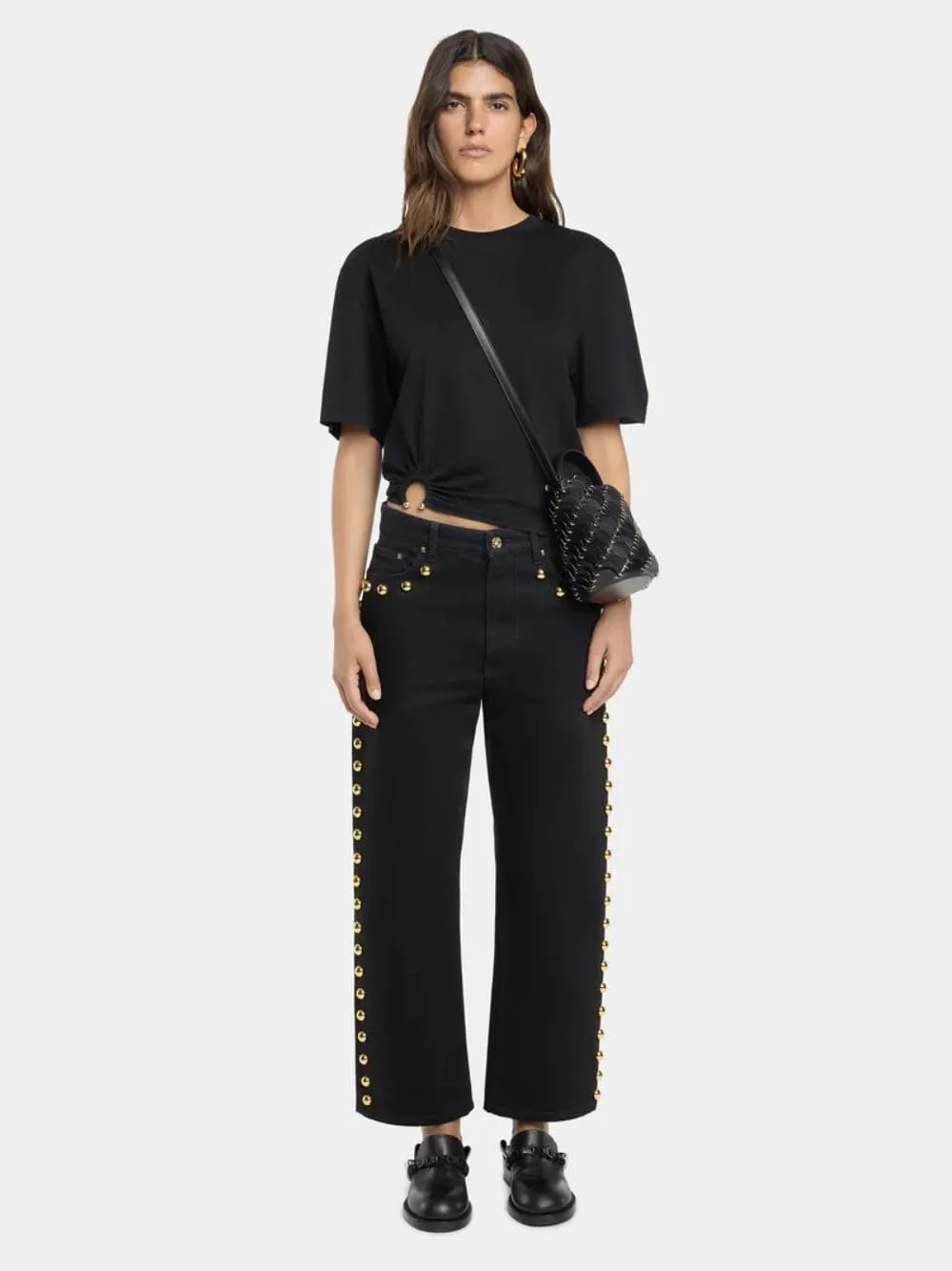 Black Boyfriend Jeans with Gold Studs