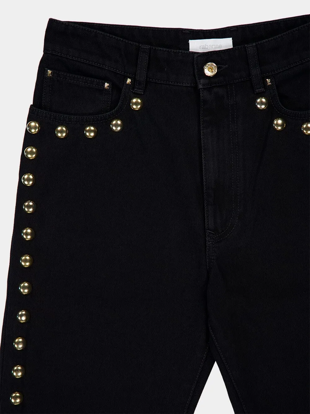 Black Boyfriend Jeans with Gold Studs