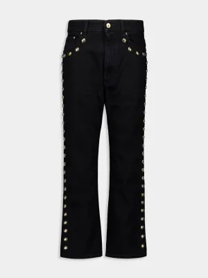 Black Boyfriend Jeans with Gold Studs