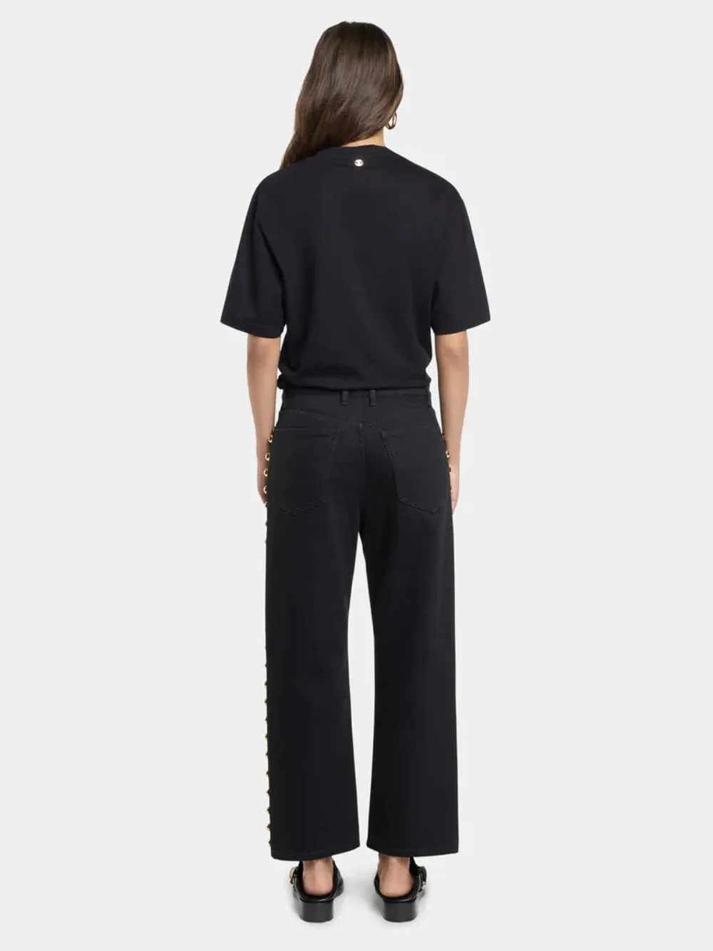Black Boyfriend Jeans with Gold Studs
