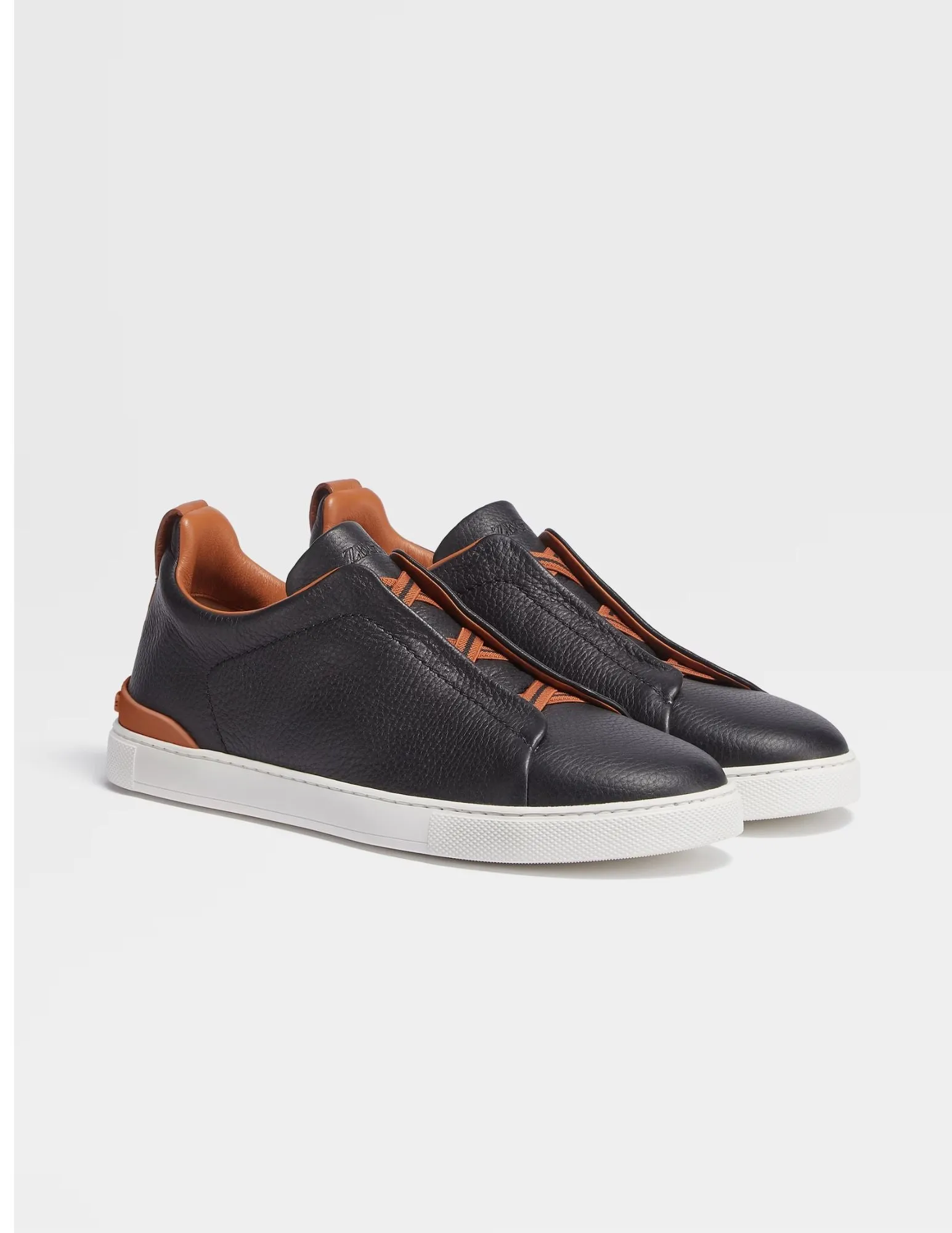Black Deerskin Triple Stitch Sneakers