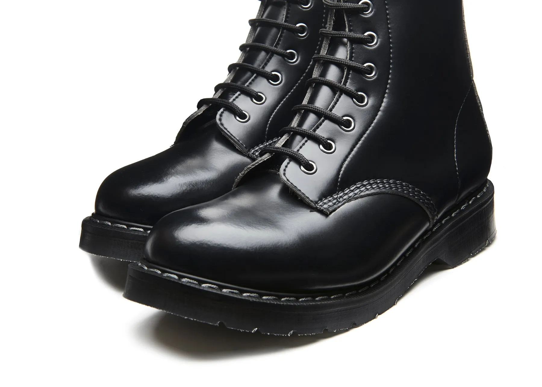 Black Vegan Hi-Shine 8 Eye Derby Boot