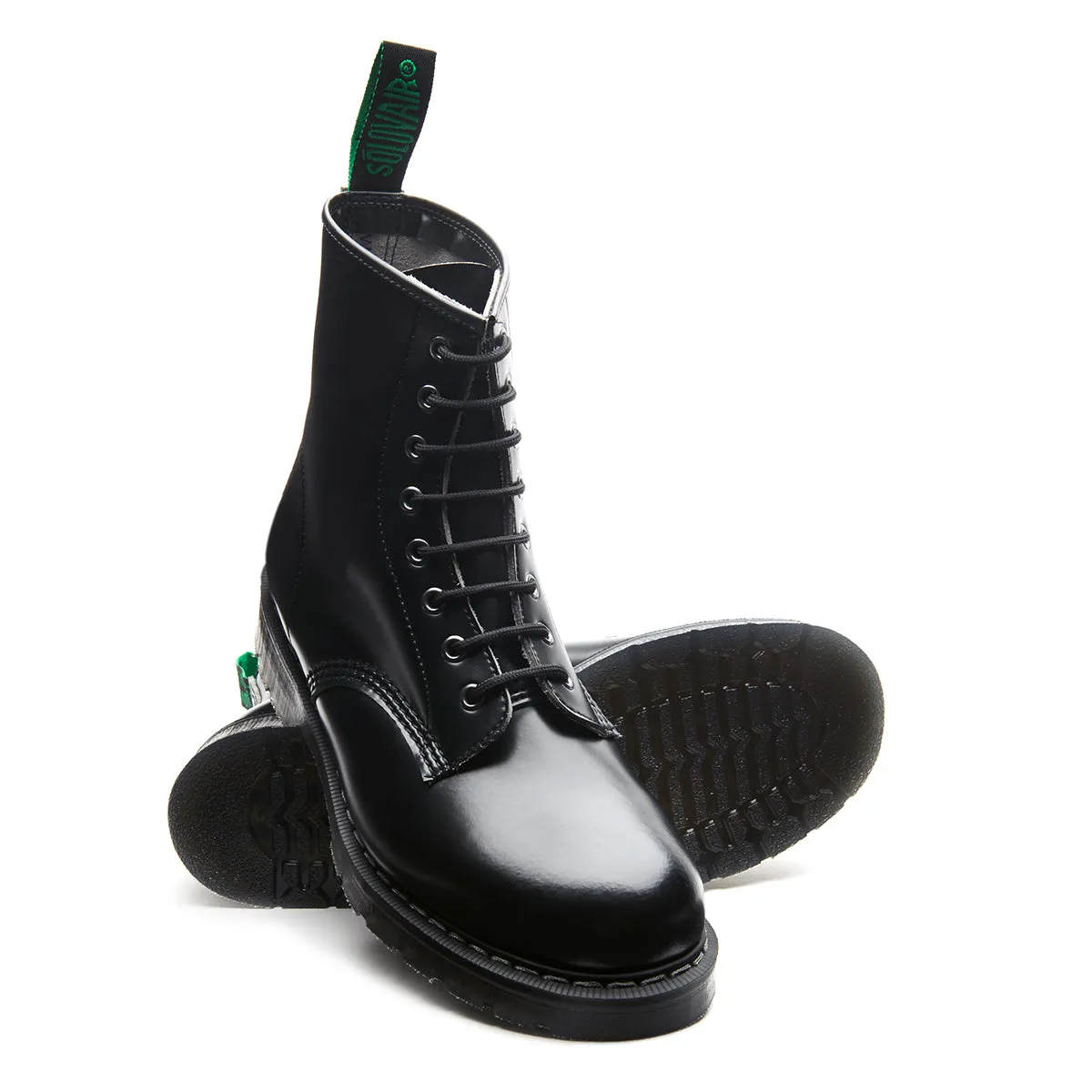 Black Vegan Hi-Shine 8 Eye Derby Boot