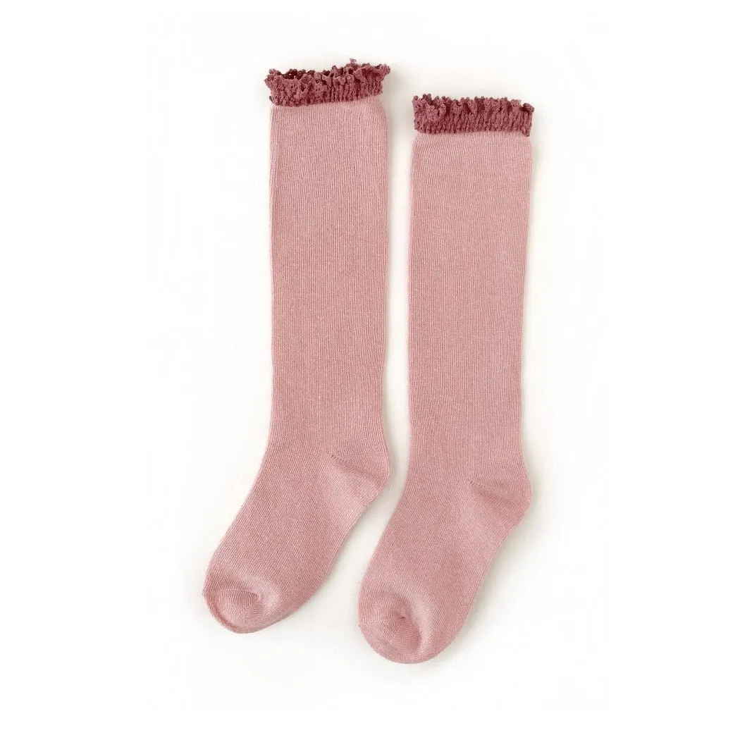 Blush   Mauve Lace Top Knee Highs