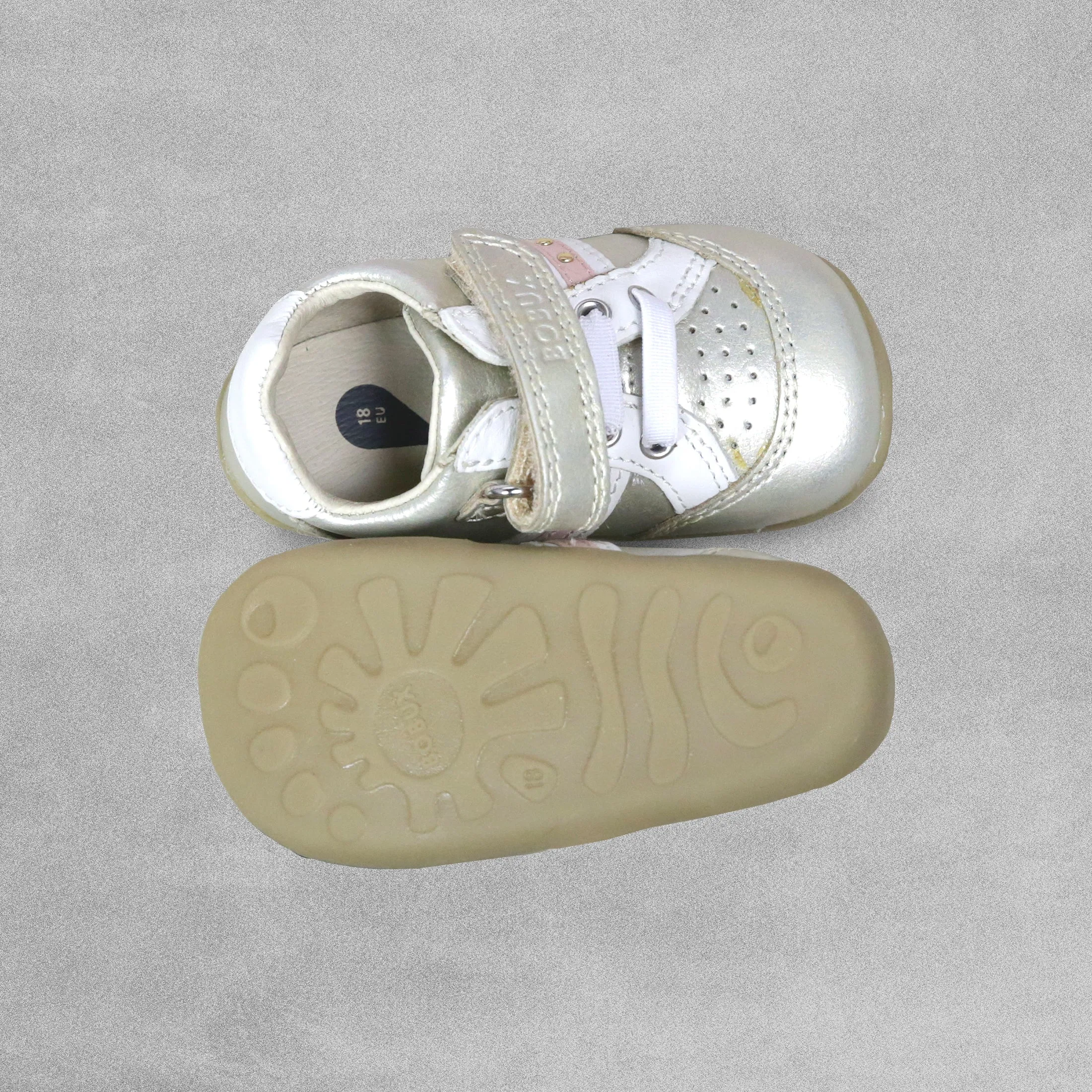 Bobux Step Up Gold / White Trackside First Walker Shoe - UK 2 / EU 18