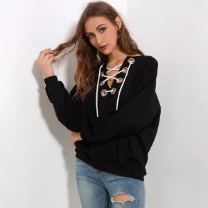 Casual Loose Lace Up Long Sleeve Sweatshirt