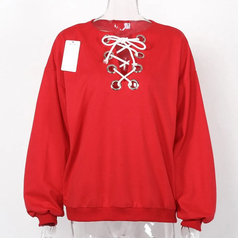 Casual Loose Lace Up Long Sleeve Sweatshirt