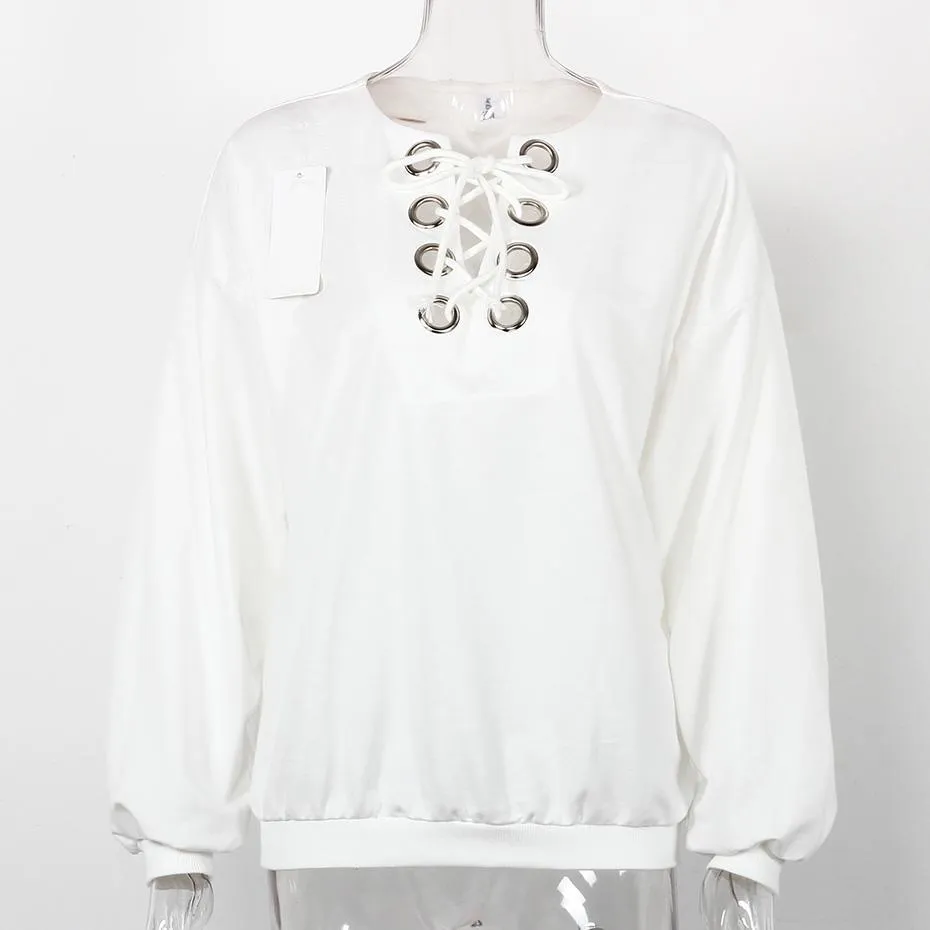 Casual Loose Lace Up Long Sleeve Sweatshirt