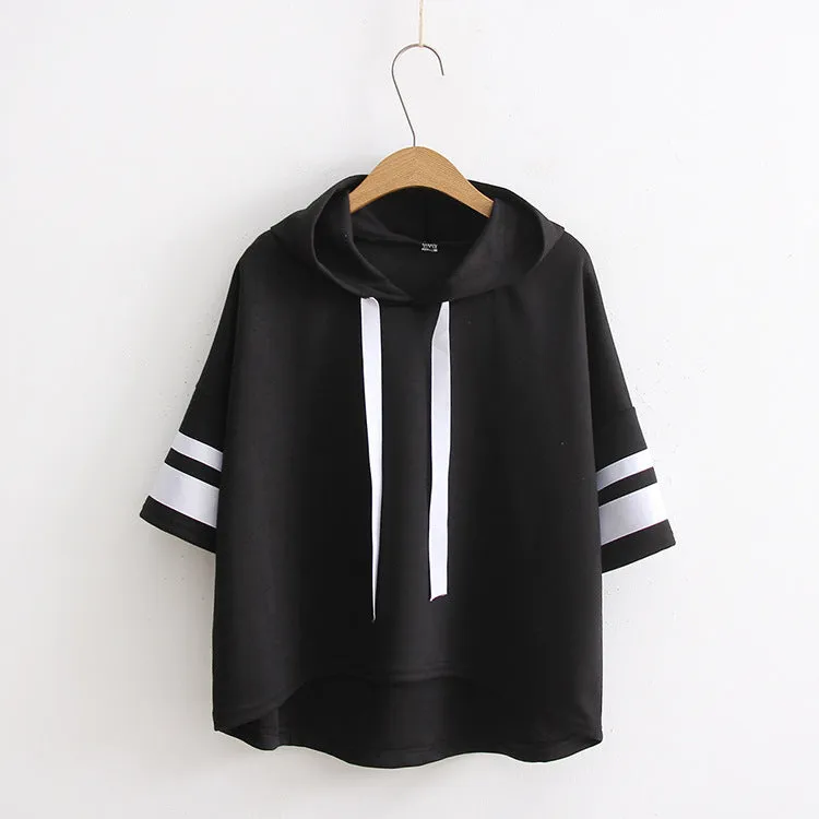 Casual Striped Sleeve Loose Hooded Sweatshirt