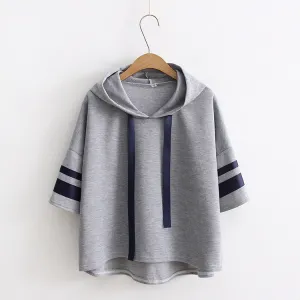 Casual Striped Sleeve Loose Hooded Sweatshirt