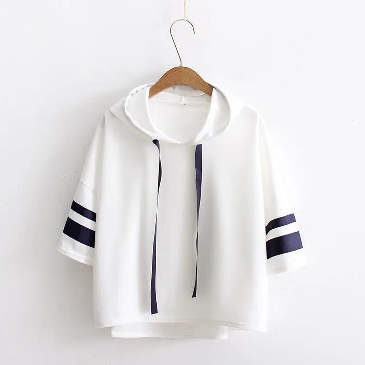 Casual Striped Sleeve Loose Hooded Sweatshirt