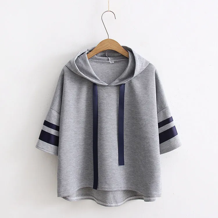 Casual Striped Sleeve Loose Hooded Sweatshirt