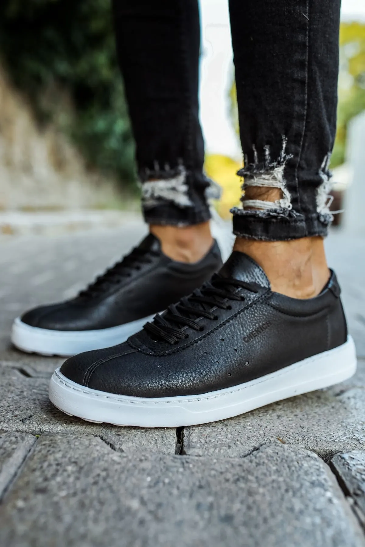 CH063 Men's Black-White Sole Lace-up Casual Sneaker Sports Shoes