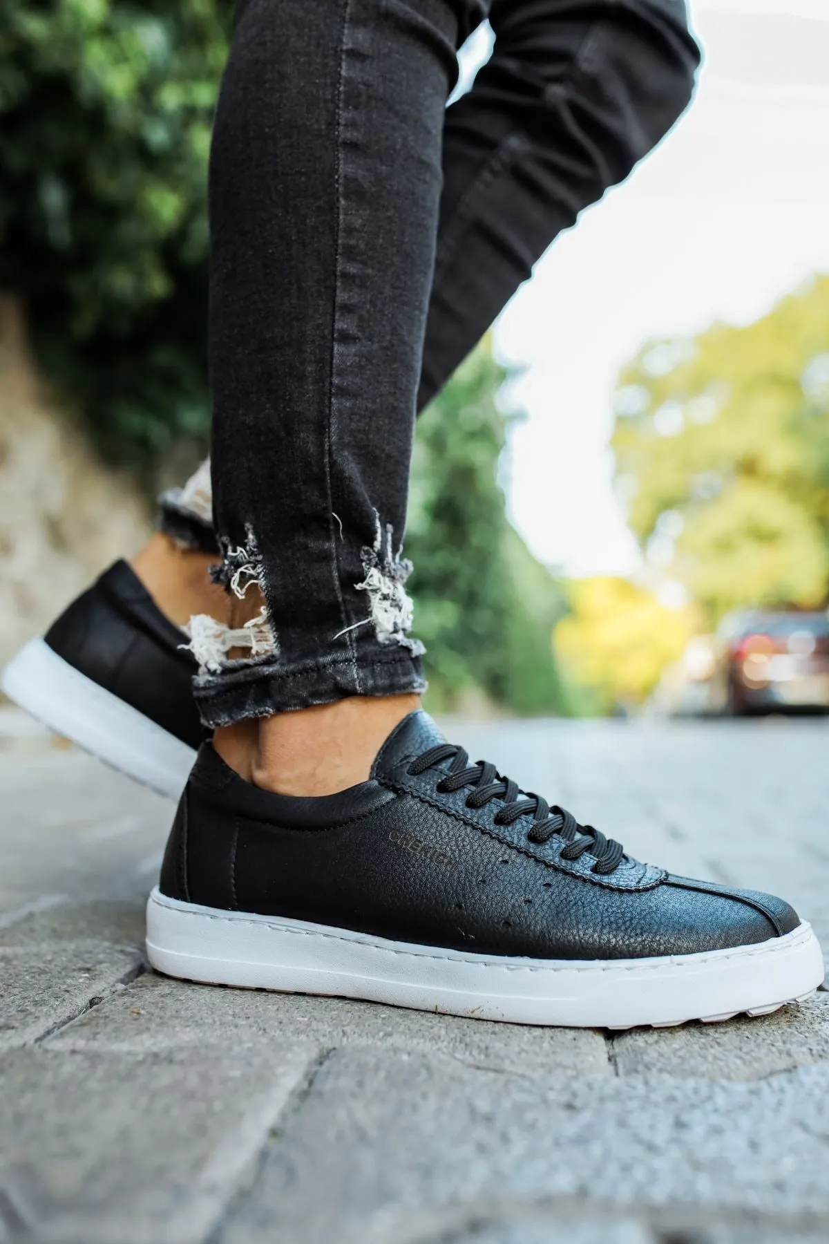 CH063 Men's Black-White Sole Lace-up Casual Sneaker Sports Shoes