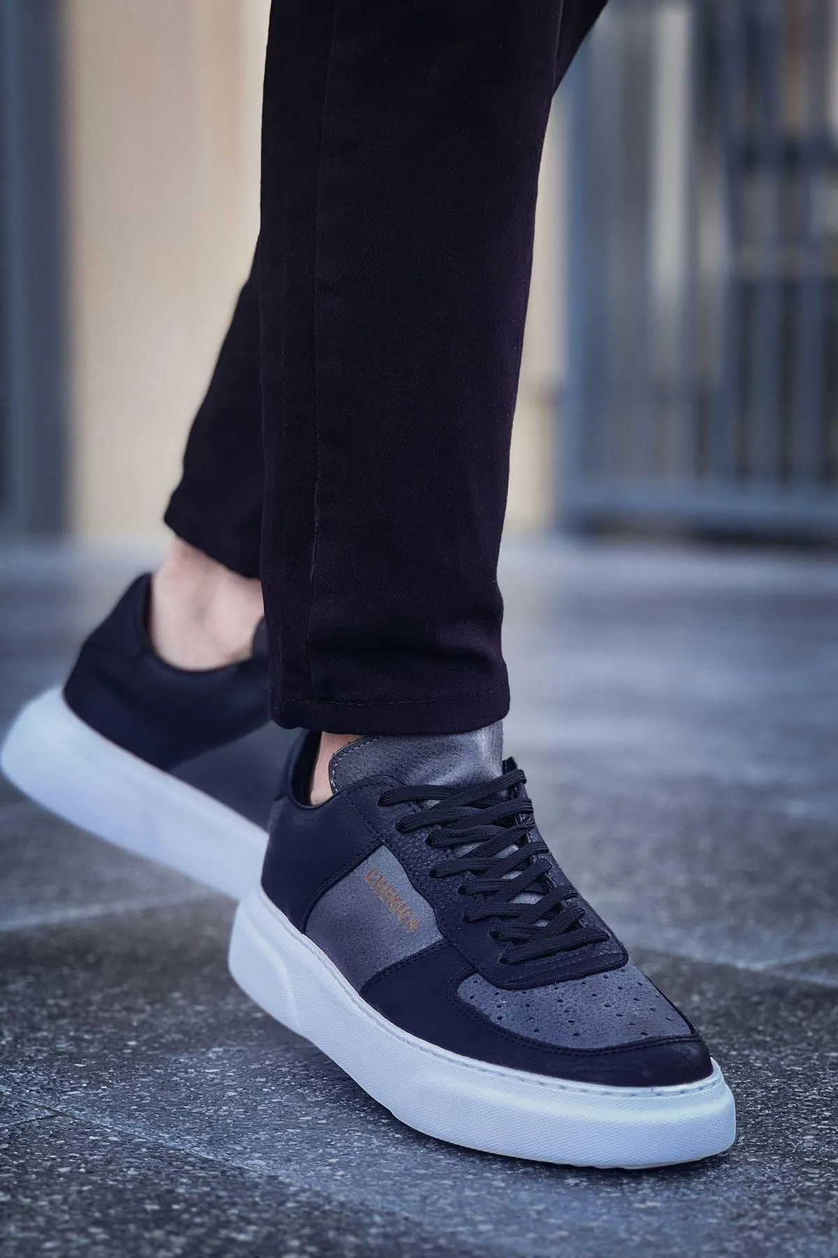 CH087 Men's Black-Grey (White Sole) Lace-up Casual Sneaker Sports Shoes