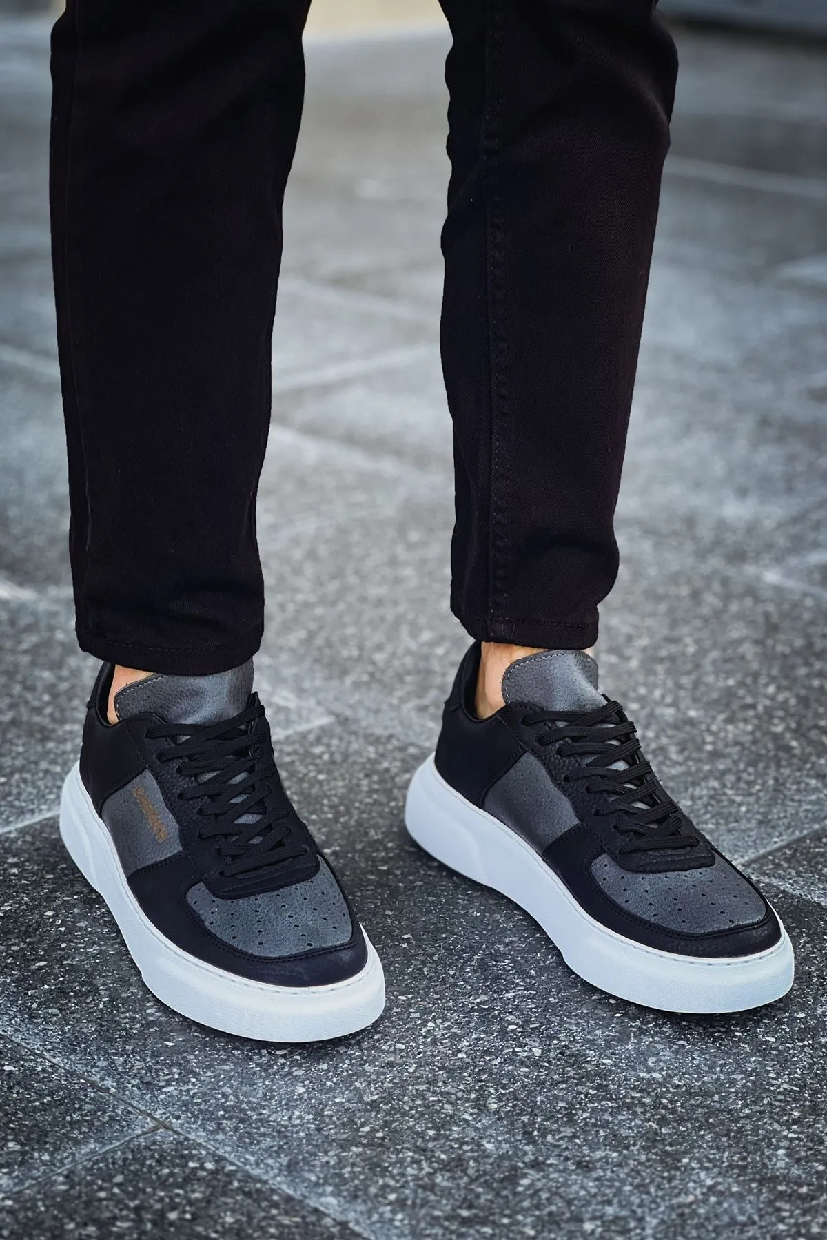 CH087 Men's Black-Grey (White Sole) Lace-up Casual Sneaker Sports Shoes