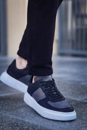 CH087 Men's Black-Grey (White Sole) Lace-up Casual Sneaker Sports Shoes