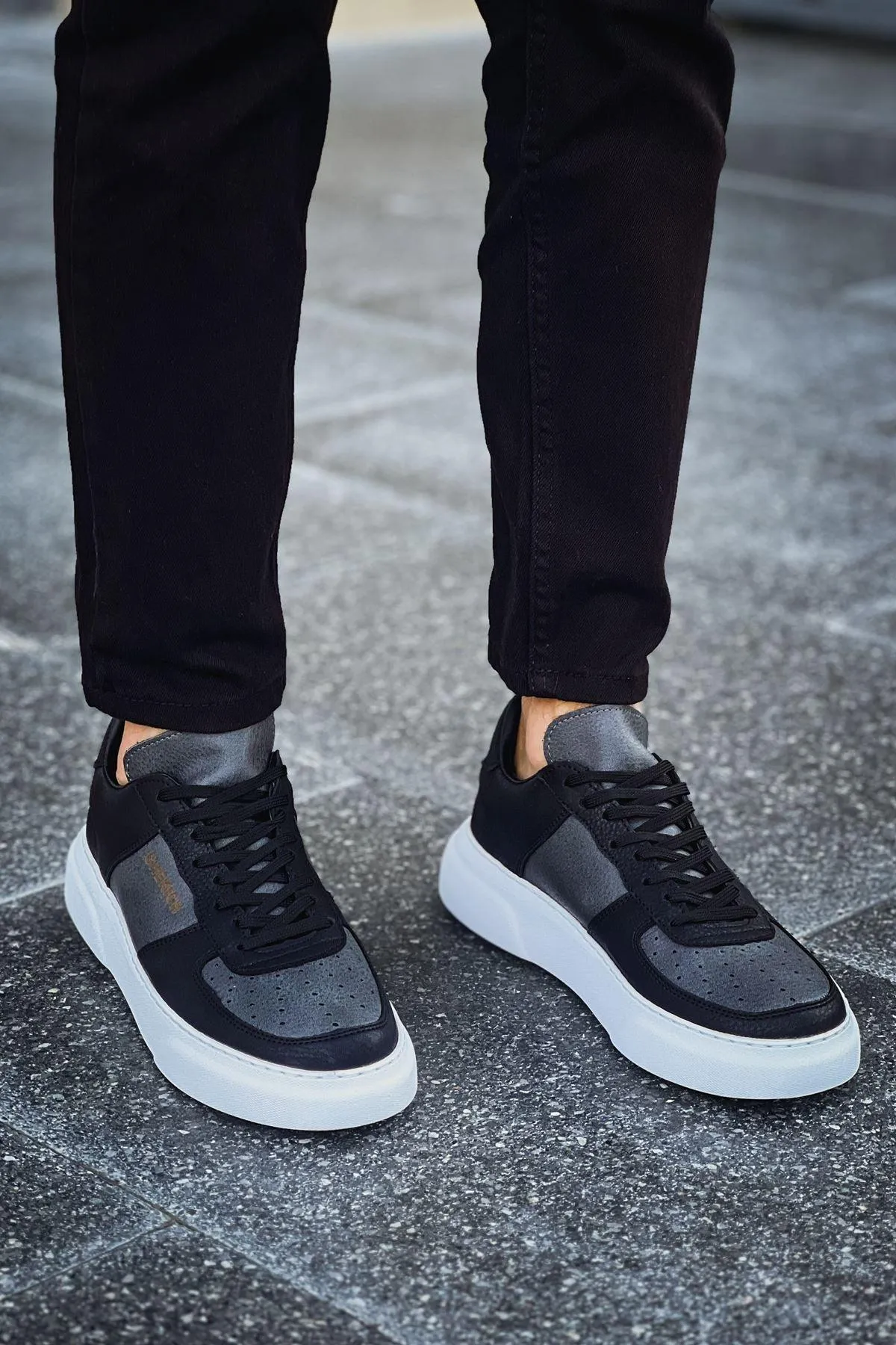 CH087 Men's Black-Grey (White Sole) Lace-up Casual Sneaker Sports Shoes