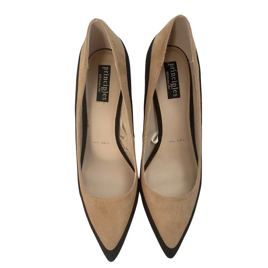 Contrast Colour Suede Court Shoe Black Beige SIZE 41