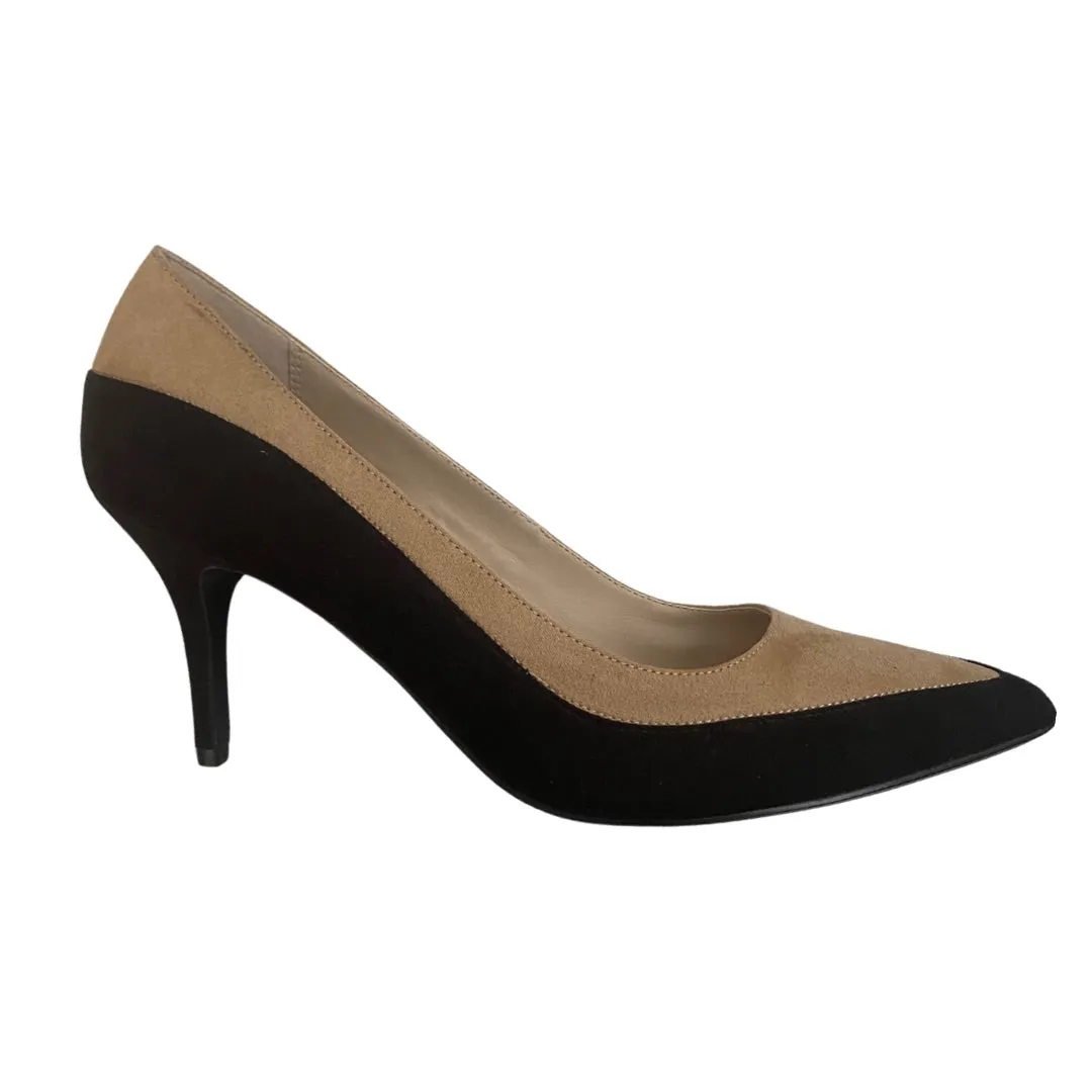 Contrast Colour Suede Court Shoe Black Beige SIZE 41