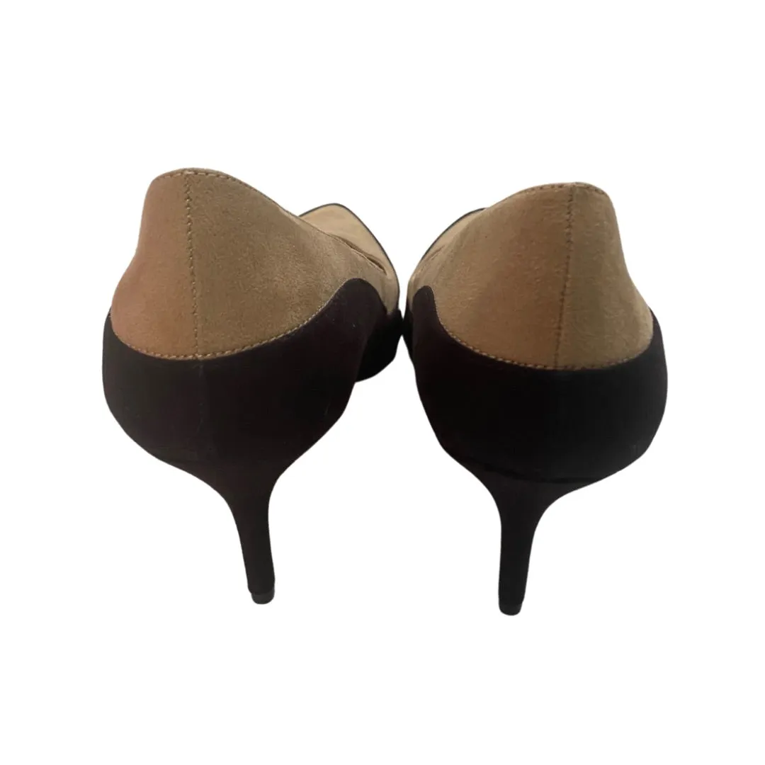 Contrast Colour Suede Court Shoe Black Beige SIZE 41