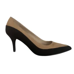 Contrast Colour Suede Court Shoe Black Beige SIZE 41