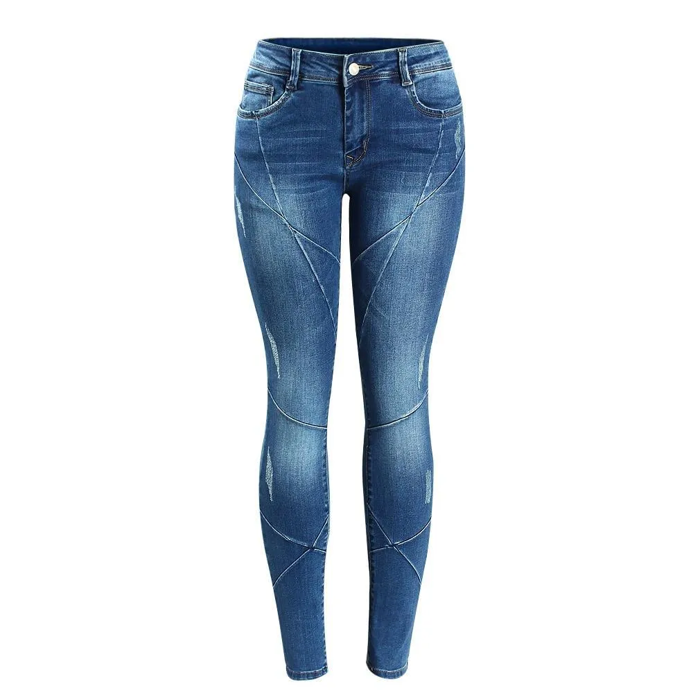 Cross Line Patchwork Low Waist Stretchy Skinny Pants