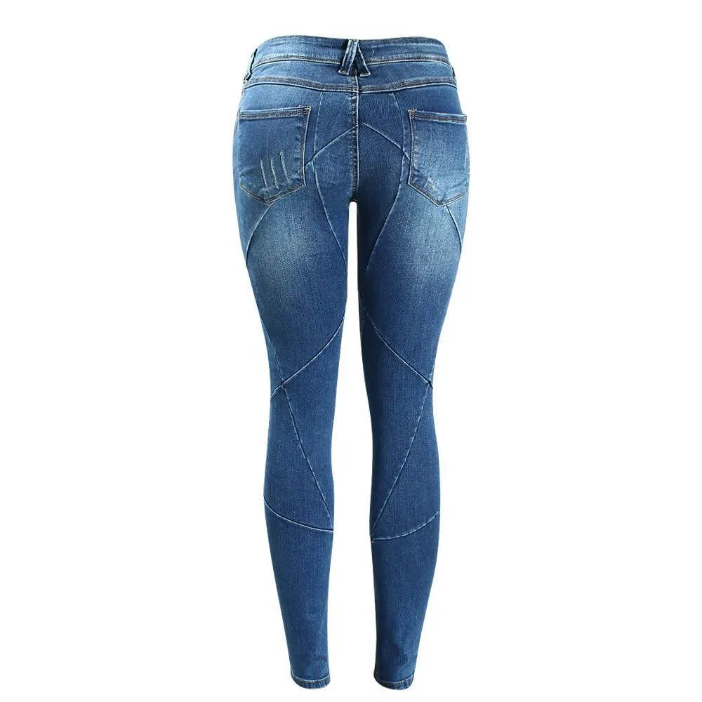 Cross Line Patchwork Low Waist Stretchy Skinny Pants